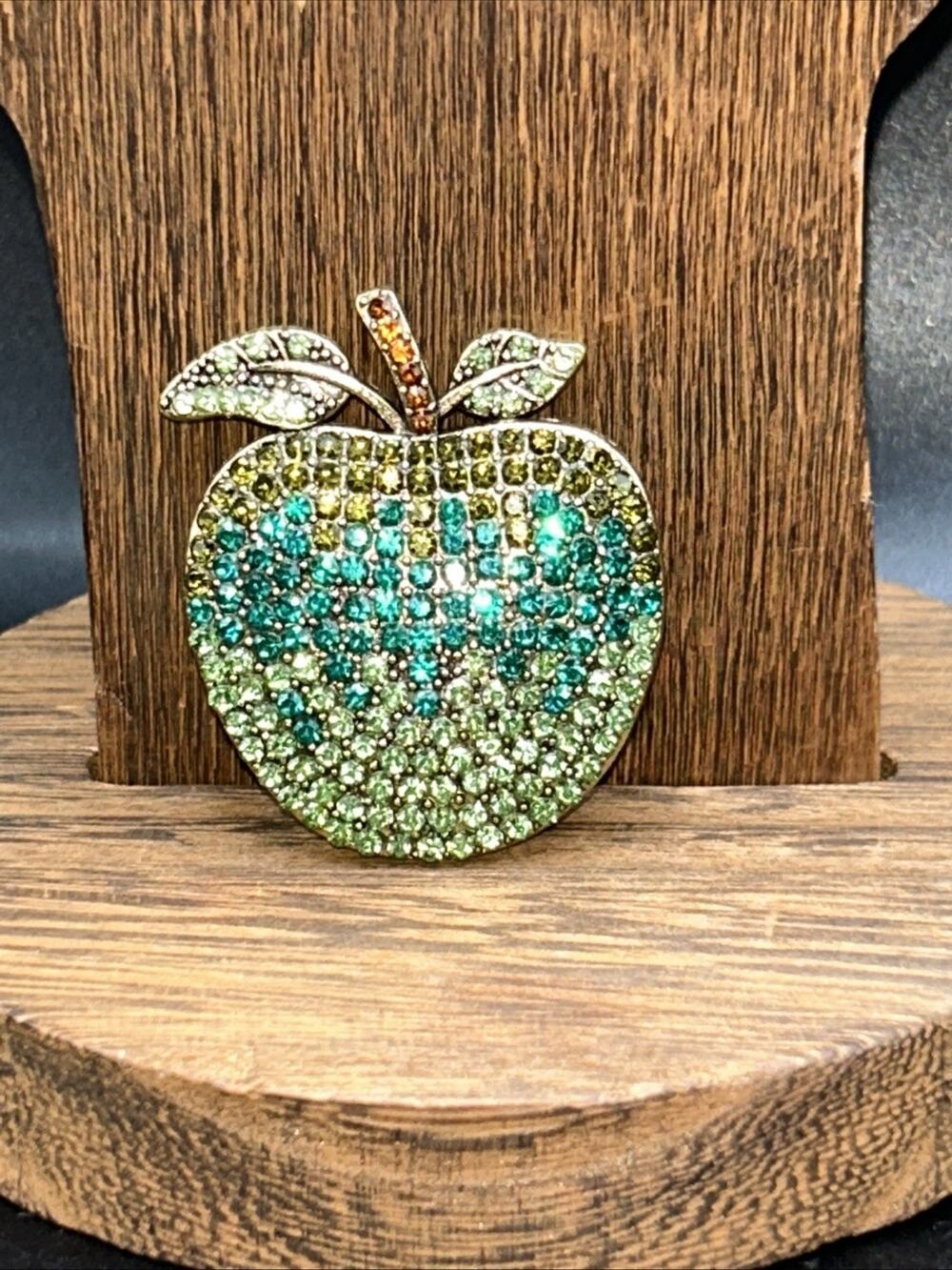 Modern Costume Jewelry Green Apple Pin Brooch 1 3/4”